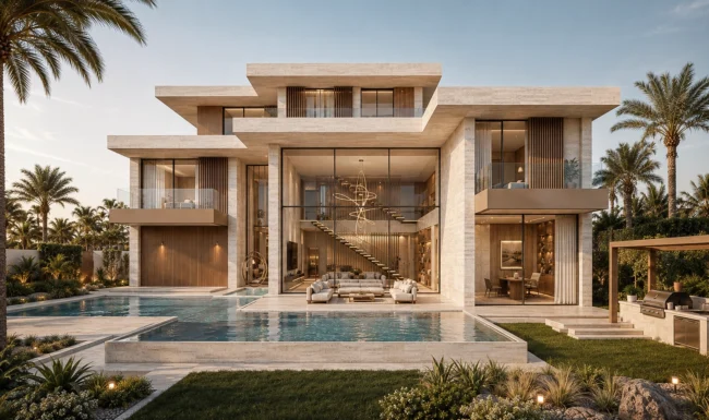 Imagen frontal de villa de lujo en Dubai