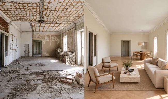 Comparativa antes y después de la rehabilitación interior mediante visualización con IA