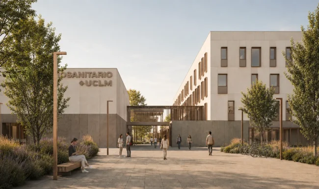 Vista exterior del proyecto Campus Biosanitario UCLM (Universidad Castilla La Mancha)